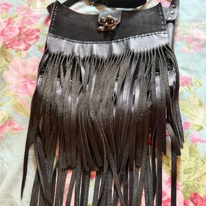Black Fringe Crossbody Bag with Metallic Clasp